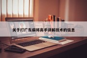 关于打广东麻将高手讲解技术的信息