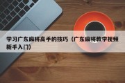 学习广东麻将高手的技巧（广东麻将教学视频新手入门）